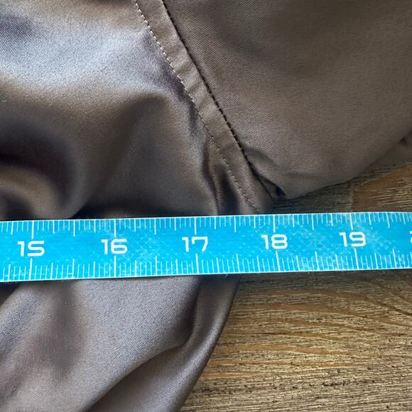 ASOS Design Super Crop Satin Bomber Jacket Ruched Charcoal Brown - Picture 8 of 10